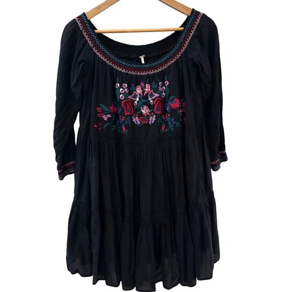 Free People Sunbeams Embroidered Mini Dress Black Size Large - Picture 4 of 10
